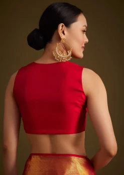 Red Kanjivaram Silk Saree With Golden Zari Woven Border