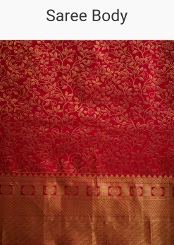 Red Kanjivaram Silk Saree With Golden Zari Woven Border