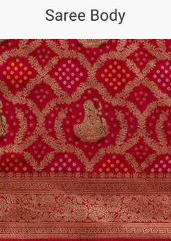 Red Khaddi Georgette Saree With Zari Woven Jaal Work