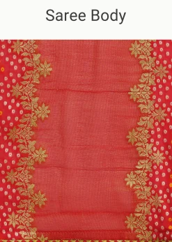 Red Khaddi Georgette Saree With Gotta Patti Border And Unstitched Blouse