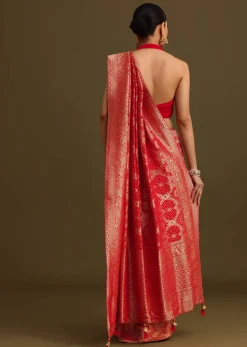 Red Khaddi Georgette Zari Weave Saree With Unstitched Blouse