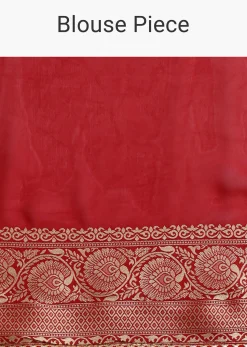 Red Khaddi Georgette Zari Weave Saree With Unstitched Blouse