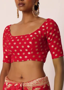 Red Khadi Gota Patti Banarasi Saree With Unstitched Blouse Piece