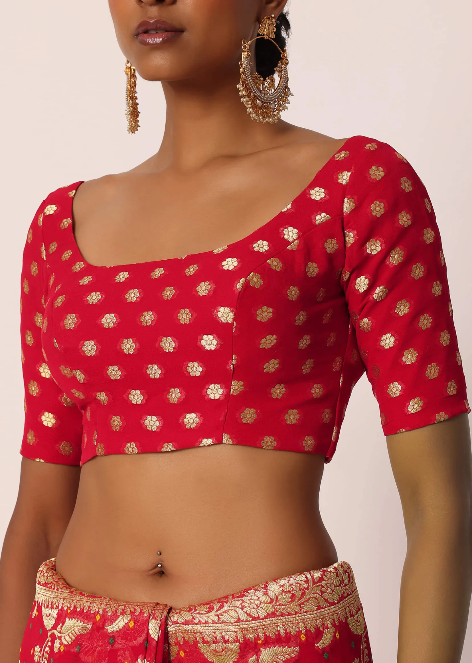 Red Khadi Gota Patti Banarasi Saree With Unstitched Blouse Piece