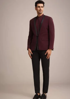 Red Knit Tuxedo Set With Waist Coat