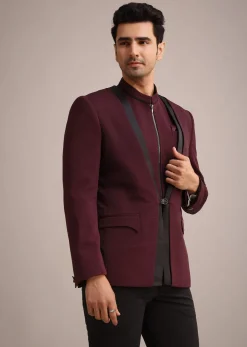 Red Knit Tuxedo Set With Waist Coat