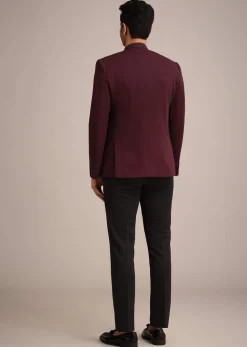 Red Knit Tuxedo Set With Waist Coat