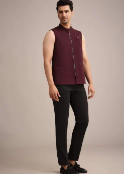 Red Knit Tuxedo Set With Waist Coat