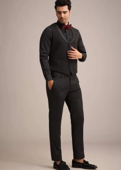 Red Knit Tuxedo Set With Pocket Square