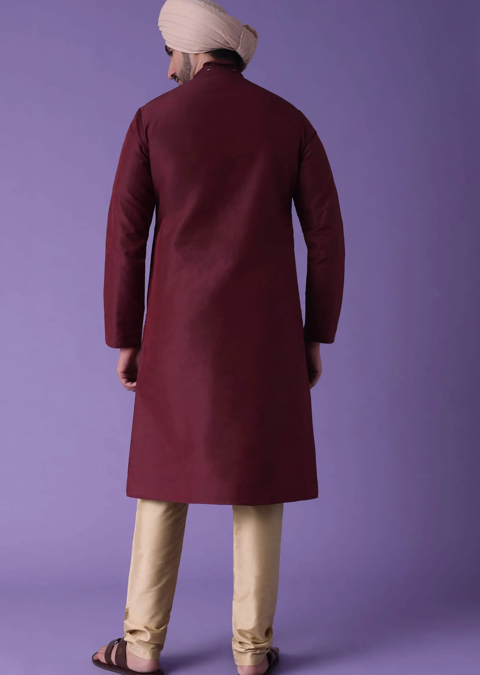Red Kurta Set In Cotton Silk With Mirror Embroidery