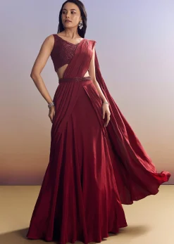 Red Lehenga Set With Cut Dana Blouse And Net Dupatta