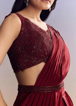 Red Lehenga Set With Cut Dana Blouse And Net Dupatta