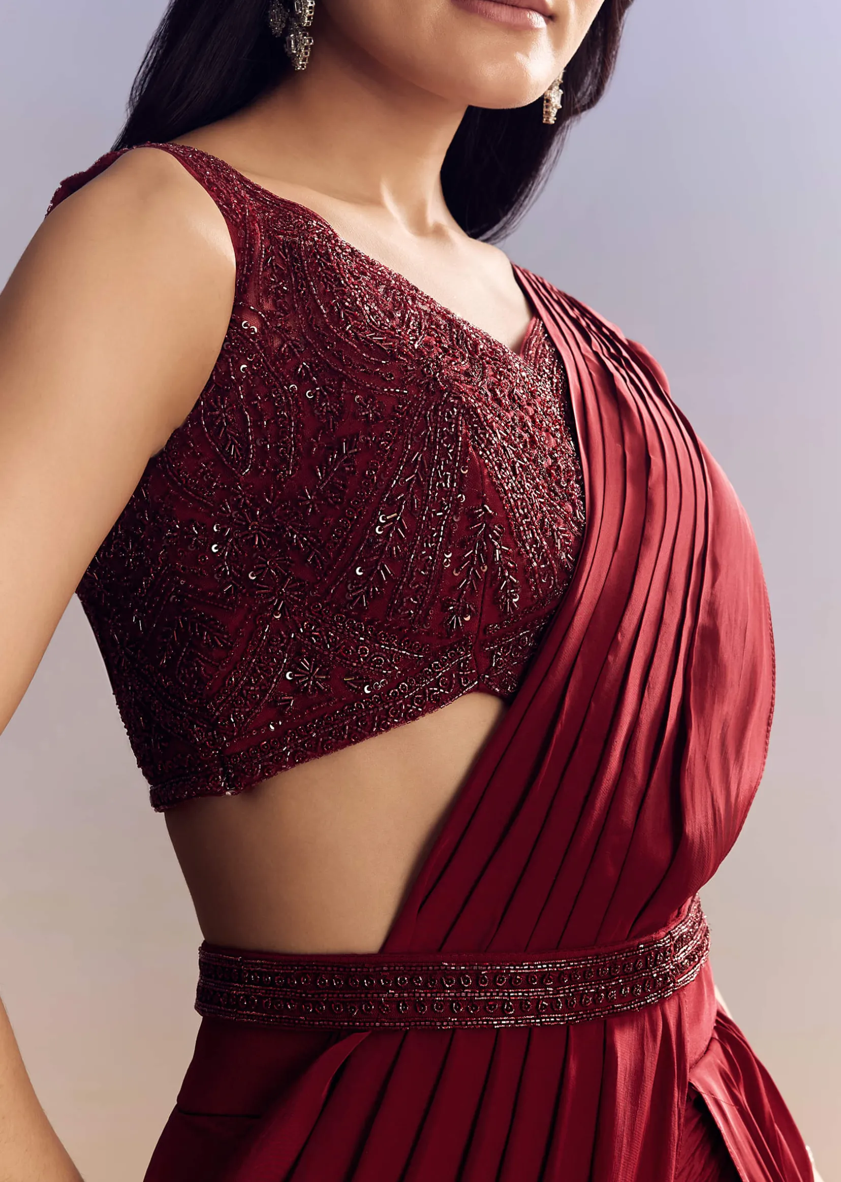 Red Lehenga Set With Cut Dana Blouse And Net Dupatta