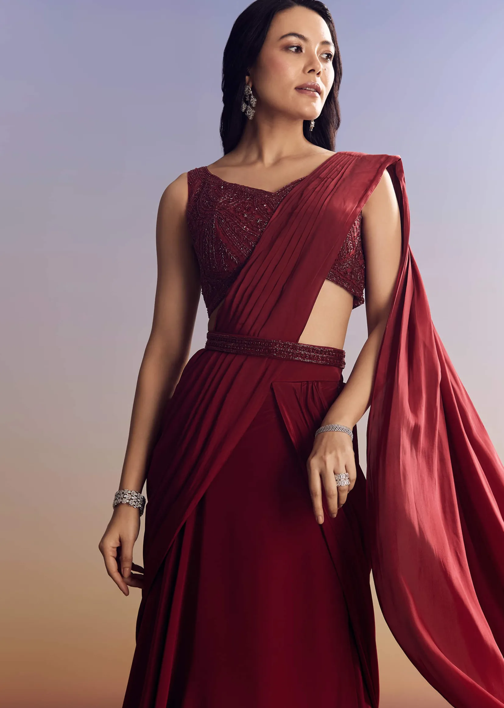 Red Lehenga Set With Cut Dana Blouse And Net Dupatta