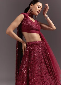 Red Lehenga Set With Embellished Dupatta And Tassels