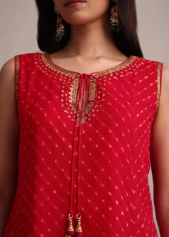 Red Leheriya Printed Kurta Dhoti Set