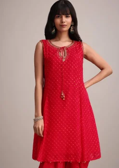 Red Leheriya Printed Kurta Dhoti Set