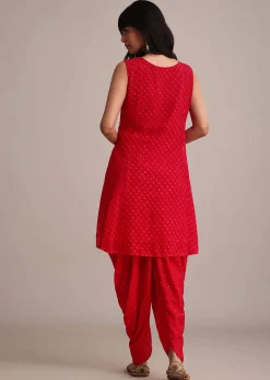 Red Leheriya Printed Kurta Dhoti Set