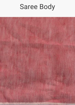 Red Linen Tissue Saree With Zari Border Pallu