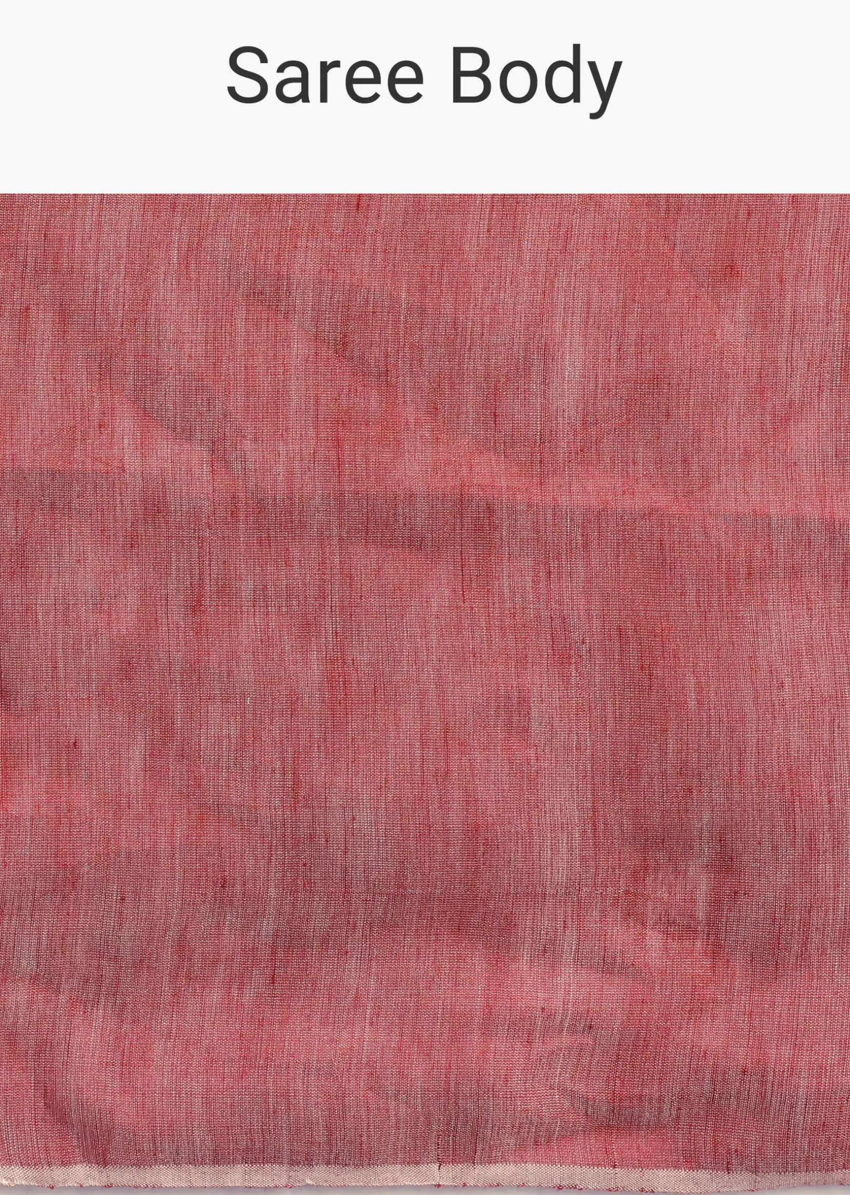 Red Linen Tissue Saree With Zari Border Pallu
