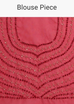 Red Mirror Embellished Organza Saree With Unstitched Blouse