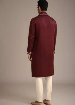 Red Mirror Work Kurta Set With Dupatta