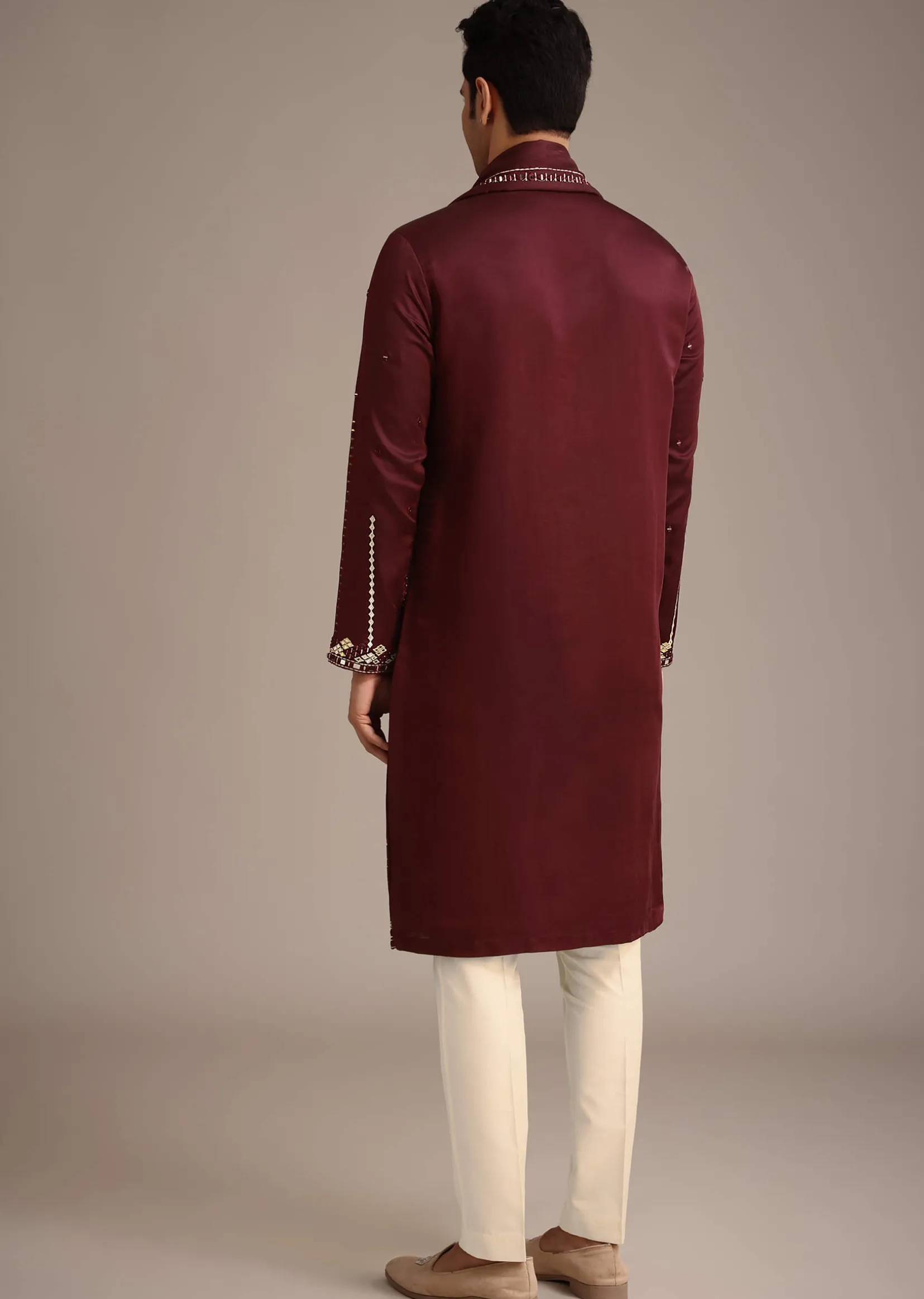 Red Mirror Work Kurta Set With Dupatta