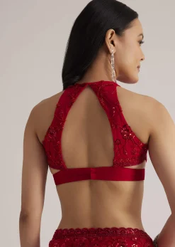 Red Net Saree With Sequins And Stones Embroidery