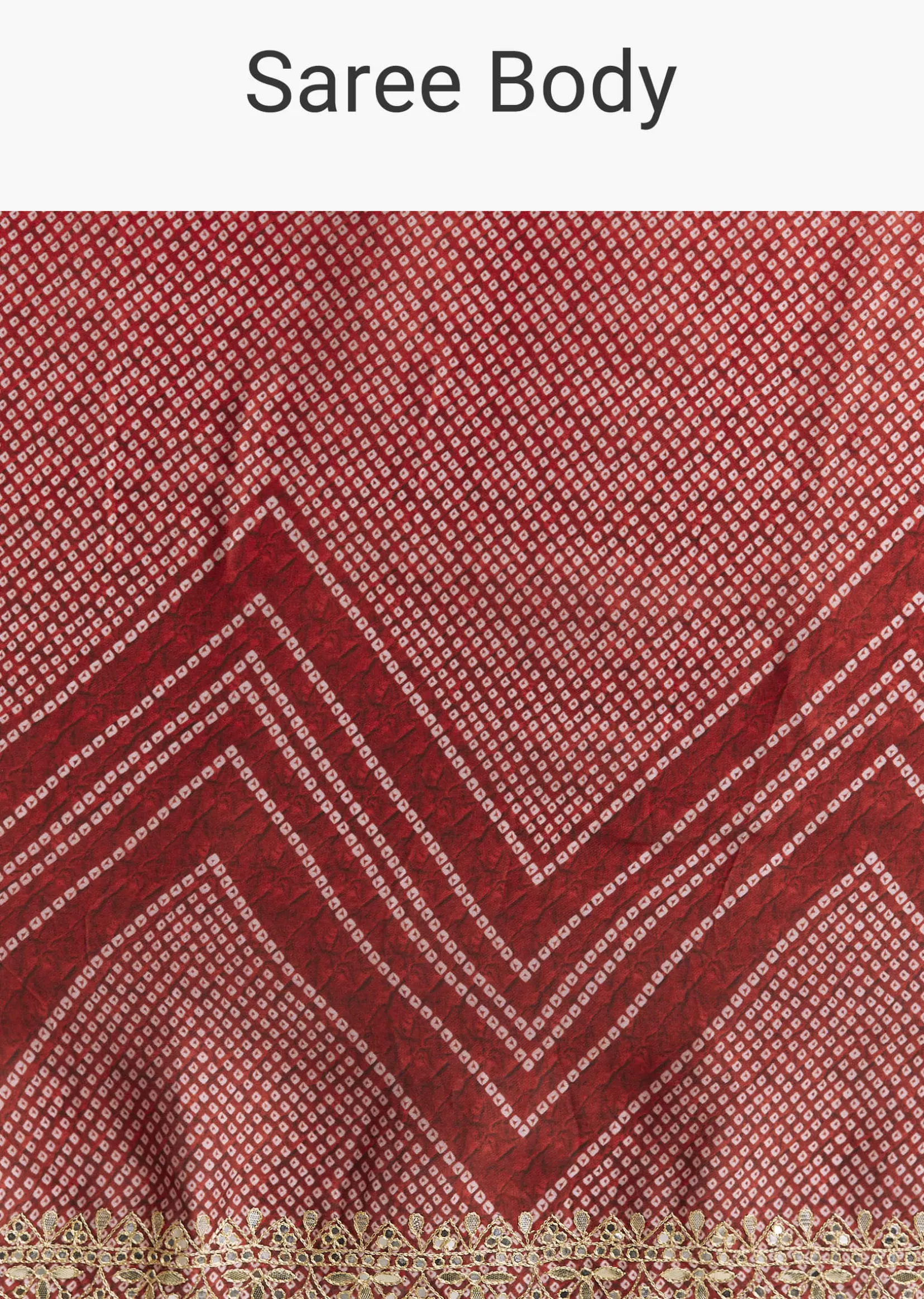 Red Ombre Satin Saree With Geometric Print And Gota Border