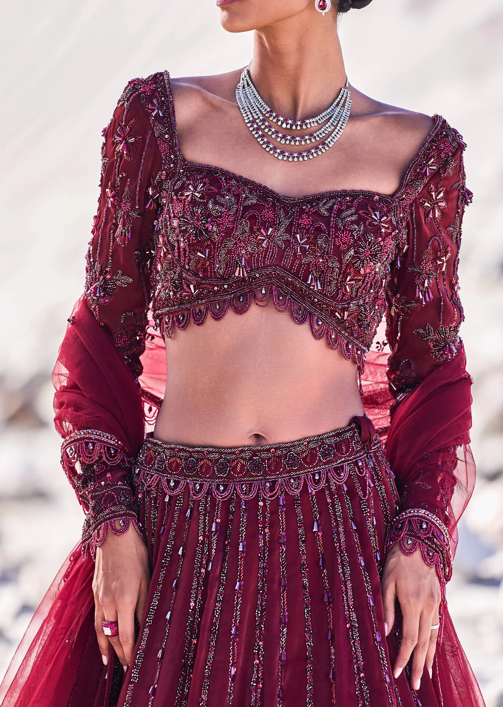 Red Organza Embroidered 12 Kali Lehenga And Blouse With Dupatta