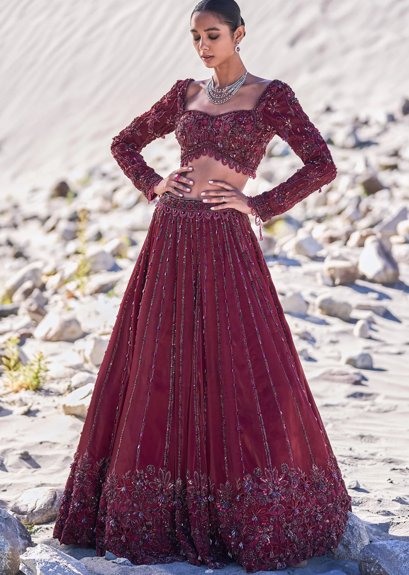 Red Organza Embroidered 12 Kali Lehenga And Blouse With Dupatta