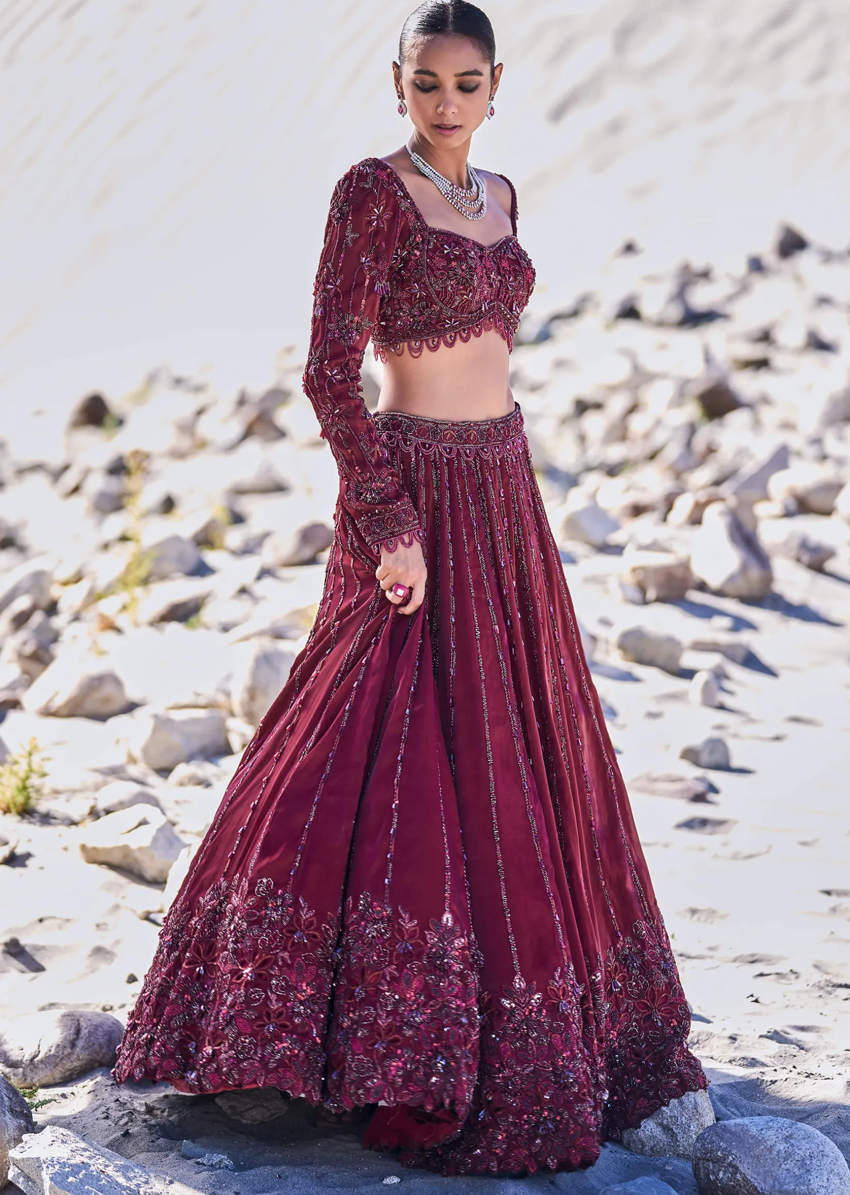 Red Organza Embroidered 12 Kali Lehenga And Blouse With Dupatta