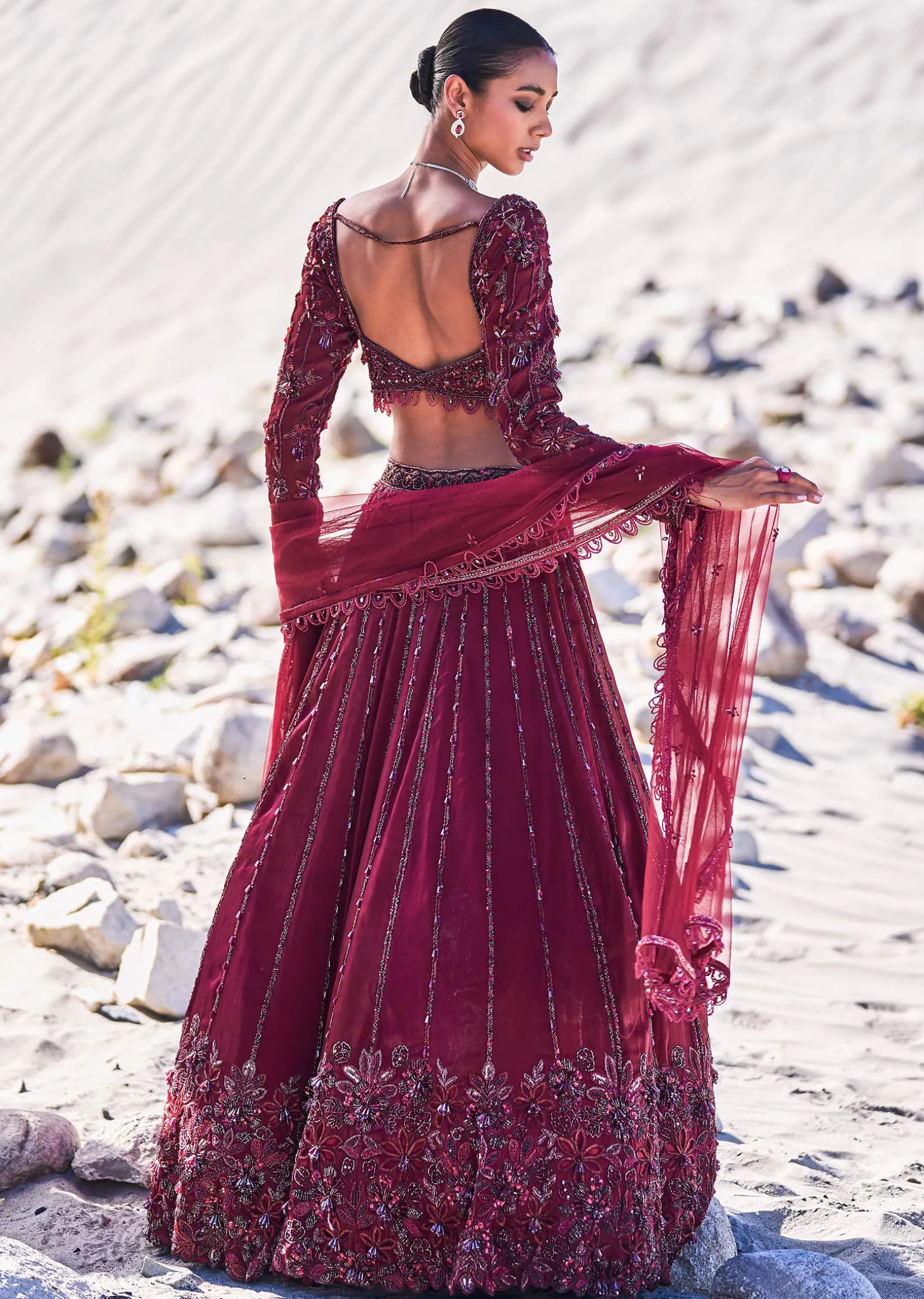 Red Organza Embroidered 12 Kali Lehenga And Blouse With Dupatta