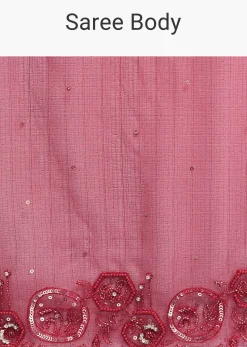 Red Organza Saree In Sequins With Unstitched Blouse