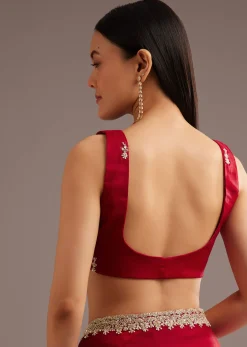 Red Organza Saree With Cutdana And Sequins Border