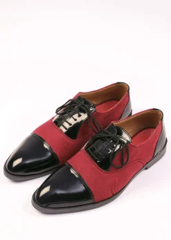 Red Oxfords In Suede With Black Rexine Leather Detailing