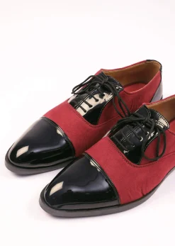 Red Oxfords In Suede With Black Rexine Leather Detailing