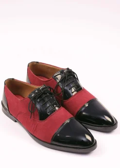 Red Oxfords In Suede With Black Rexine Leather Detailing