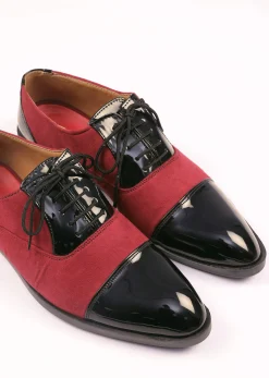 Red Oxfords In Suede With Black Rexine Leather Detailing