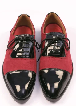 Red Oxfords In Suede With Black Rexine Leather Detailing