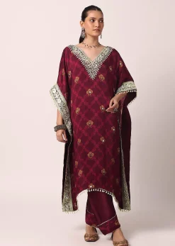 Red Pant Set With Gota Patti Kaftan Kurta