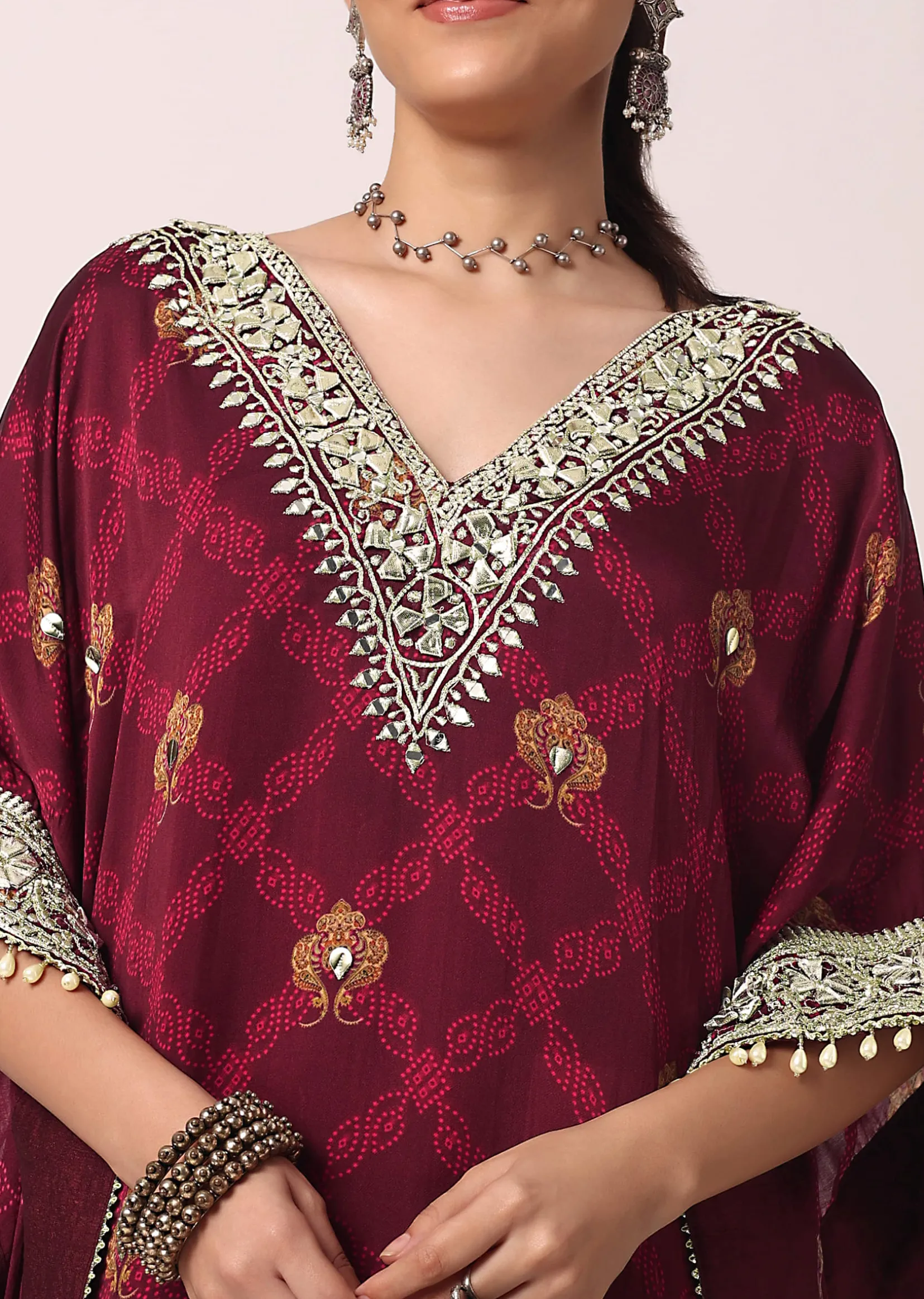 Red Pant Set With Gota Patti Kaftan Kurta