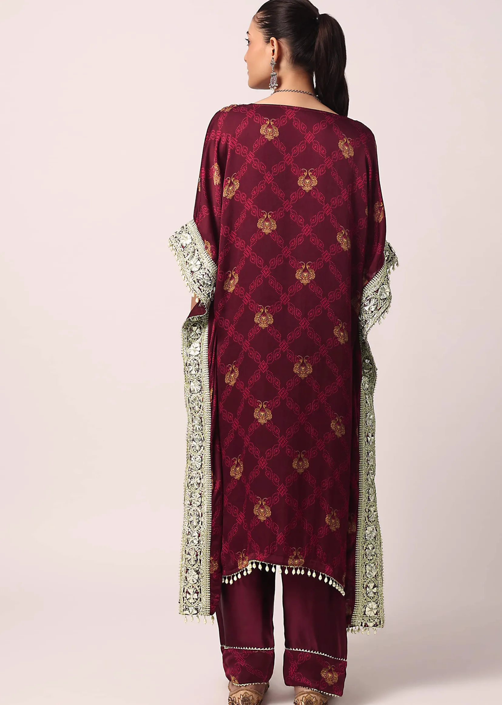 Red Pant Set With Gota Patti Kaftan Kurta