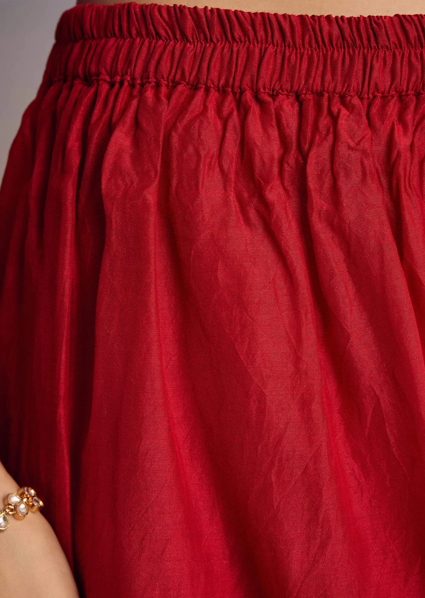 Red Patola And Bandhani Print Kurta Set With Banarasi Dupatta