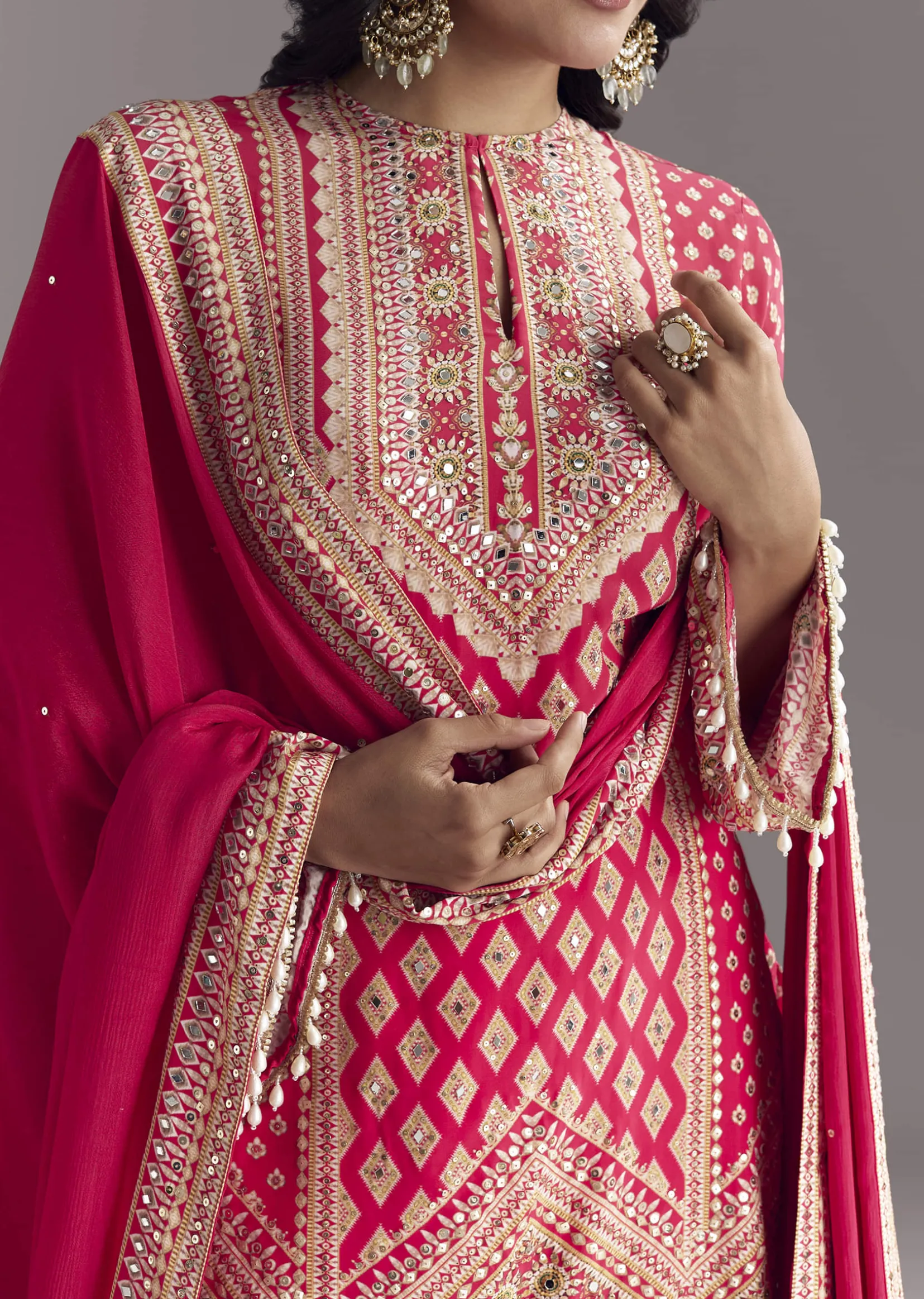 Red Printed Sharara Set