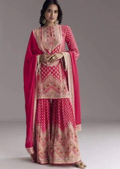 Red Printed Sharara Set