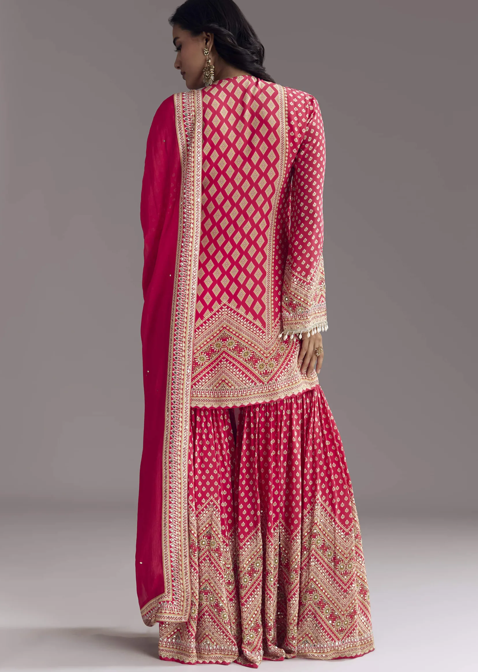Red Printed Sharara Set