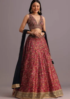 Red Printed Zari Embroidered Lehenga Choli With Dupatta