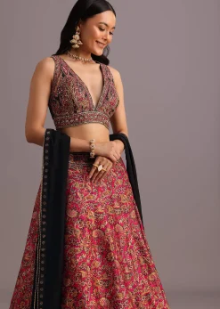 Red Printed Zari Embroidered Lehenga Choli With Dupatta