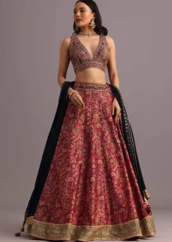 Red Printed Zari Embroidered Lehenga Choli With Dupatta